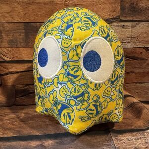 Pac-Man Ghost Plush 40th Anniversary Yellow Blue Character Print Stuffed Animal
